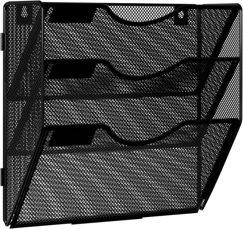 Solinxe Wall Hanging File Holder 3 Tier Wall Mounted Paper Organizer Magazine File Holder Storage Organizer, Black - Image 2
